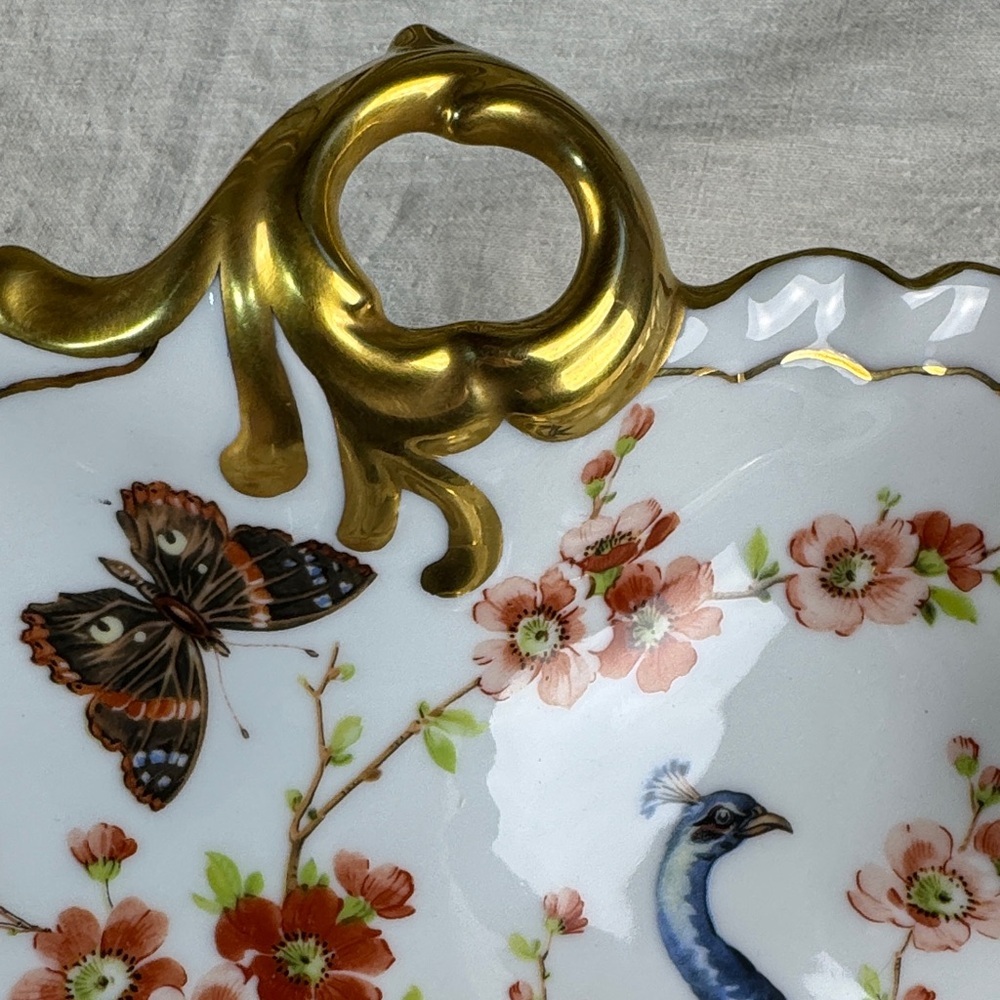 Gold-Trimmed Floral Peacock Serveware Dish - Picture 5 of 16